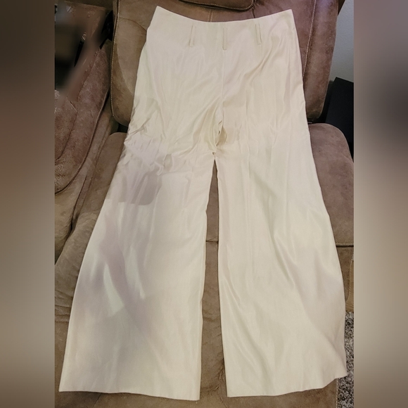 St. John Couture pearl color virgin wool/silk lined wide leg dress pants SZ 16 - Picture 2 of 6